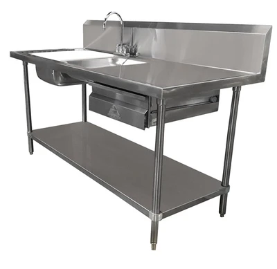 Advance Tabco DL-30-96 96" W x 30" D Stainless Steel 14 Gauge Prep Table Sink Unit