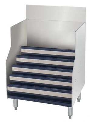 Advance Tabco PRLR-36 36" W x 25" D 5 Steps Stainless Steel with 7" H Backsplash Prestige Liquor Bottle Display Unit