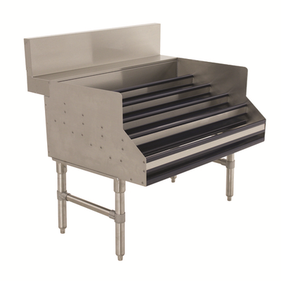 Advance Tabco PLD-3018 18" W x 30" D 5 Steps Stainless Steel with 7" H Backsplash Prestige Liquor Bottle Display Unit