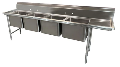 Advance Tabco 9-84-80-24R 117" W x 36" D x 42" H Stainless Steel 18 Gauge 4-Compartments Regaline Sink