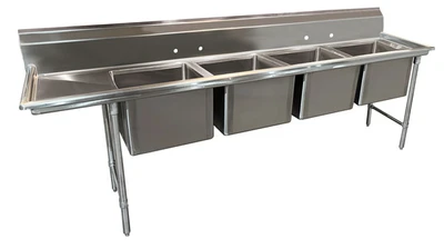 Advance Tabco 93-44-96-24L 133" W x 32" D x 42" H Stainless Steel 16 Gauge 4-Compartments Regaline Sink
