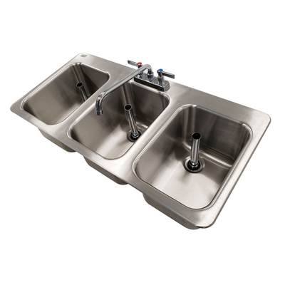 Advance Tabco DBS-3 38&quot; W x 19&quot; D Stainless Steel 3 Compartments 20 Gauge Drop In Bar Sink