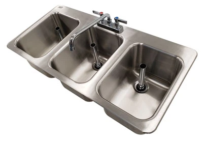Advance Tabco DBS-3 38" W x 19" D Stainless Steel 3 Compartments 20 Gauge Drop In Bar Sink