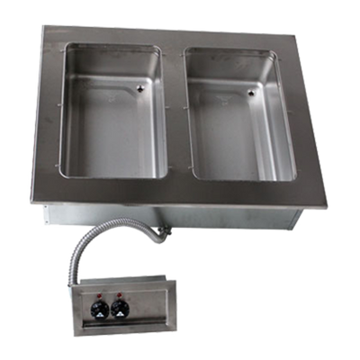 Advance Tabco DISW-2-120 2-Full Size Pan 304 Stainless Steel Drop-In Electric Hot Food Well Unit with Drain - 120 Volts