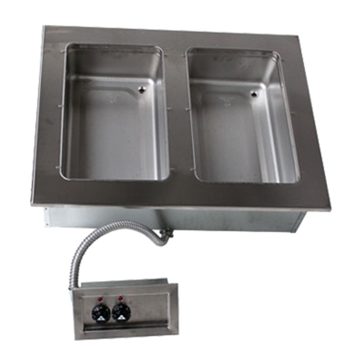 Advance Tabco DISW-2-120 2-Full Size Pan 304 Stainless Steel Drop-In Electric Hot Food Well Unit with Drain - 120 Volts