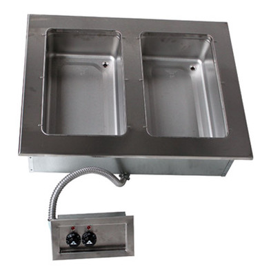 Advance Tabco DISW-2-120 2-Full Size Pan 304 Stainless Steel Drop-In Electric Hot Food Well Unit with Drain - 120 Volts