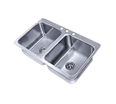 Advance Tabco SS-2-3321-12 33.5" W x 21" D x 12" H 18 Gauge 304 Stainless Steel 2-Compartment Smart Series Drop-In Sink