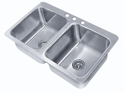 Advance Tabco SS-2-3321-12 33.5" W x 21" D x 12" H 18 Gauge 304 Stainless Steel 2-Compartment Smart Series Drop-In Sink