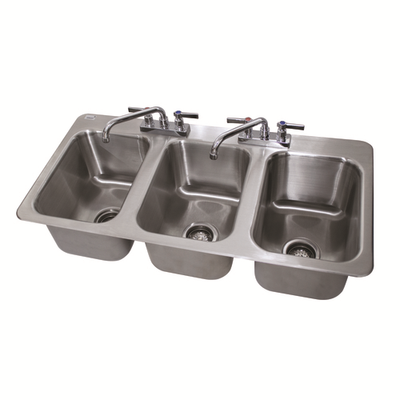Advance Tabco DI-3-10 38&quot; W x 19&quot; D x 10&quot; H 18 Gauge 304 Stainless Steel 3-Compartment Drop-In Sink