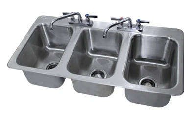 Advance Tabco DI-3-10 38" W x 19" D x 10" H 18 Gauge 304 Stainless Steel 3-Compartment Drop-In Sink