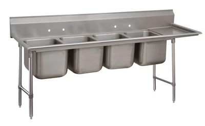 Advance Tabco 93-4-72-24R 101" W x 28" D x 42" H Stainless Steel 16 Gauge 4-Compartments Regaline Sink