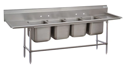 Advance Tabco 94-4-72-36RL 146" W x 28" D x 45" H Stainless Steel 14 Gauge 4-Compartments Regaline Sink