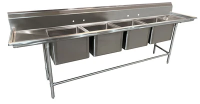 Advance Tabco 94-44-96-24RL 154" W x 32" D x 45" H Stainless Steel 14 Gauge 4-Compartments Regaline Sink