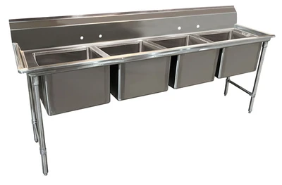 Advance Tabco 93-24-80 97" W x 28" D x 42" H Stainless Steel 16 Gauge 4-Compartments Regaline Sink