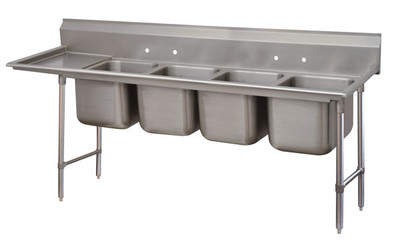 Advance Tabco 9-4-72-18L 95" W x 28" D x 42" H Stainless Steel 18 Gauge 4-Compartments Regaline Sink