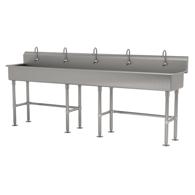 Advance Tabco FS-FM-100EF 100&quot; W x 19.5&quot; D x 42.5&quot; H 14 Gauge 304 Stainless Steel Freestanding Multiwash Hand Sink