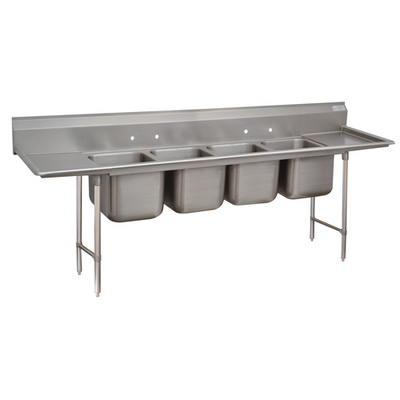 Advance Tabco 9-4-72-24RL 122" W x 28" D x 42" H Stainless Steel 18 Gauge 4-Compartments Regaline Sink