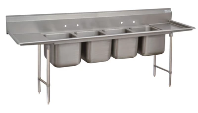Advance Tabco 9-4-72-24RL 122" W x 28" D x 42" H Stainless Steel 18 Gauge 4-Compartments Regaline Sink