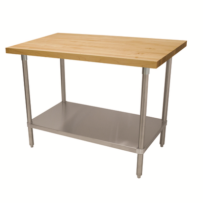 Advance Tabco H2S-364 48" W x 36" D Wood Top with Stainless Steel Undershelf Maple Top Work Table