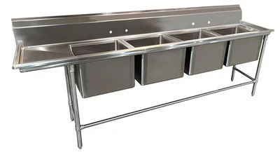 Advance Tabco 94-44-96-36L 145" W x 32" D x 45" H Stainless Steel 14 Gauge 4-Compartments Regaline Sink