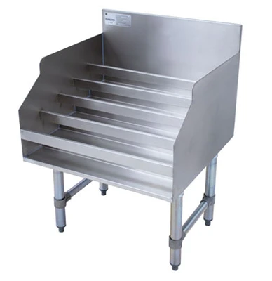 Advance Tabco LD-1812 12" W x 23" D 5 Steps Stainless Steel with 4" H Backsplash Liquor Bottle Display Unit