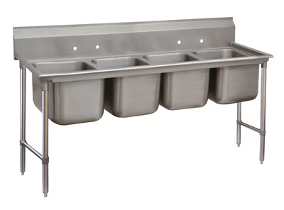 Advance Tabco 93-4-72 81" W x 28" D x 42" H Stainless Steel 16 Gauge 4-Compartments Regaline Sink