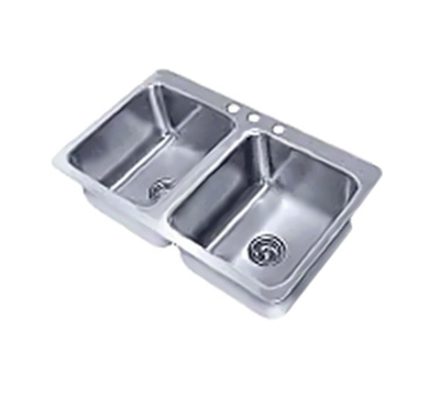 Advance Tabco SS-2-3321-7 33.5" W x 21" D x 7.5" H 18 Gauge 304 Stainless Steel 2-Compartment Smart Series Drop-In Sink