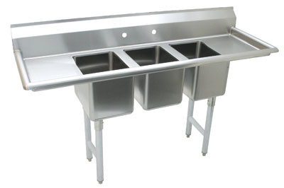 Advance Tabco K7-CS-32 64" W 18 Gauge 304 Stainless Steel Three Compartment Convenience Store Sink