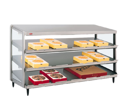 Hatco GRPWS-4824T 47.9" W x 26.1" D Aluminum and Stainless Steel Triple Slant Shelves Countertop Pass-Thru Glo-Ray Pizza Warmer - 120/208-240 Volts