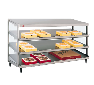 Hatco GRPWS-4824T 47.9" W x 26.1" D Aluminum and Stainless Steel Triple Slant Shelves Countertop Pass-Thru Glo-Ray Pizza Warmer - 120/208-240 Volts