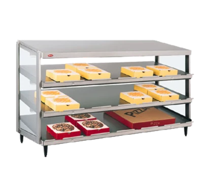 Hatco GRPWS-3618T 35.9" W x 20.1" D Aluminum Triple Slant Shelves Countertop Pass-Thru Glo-Ray Pizza Warmer - 120/208-240 Volts