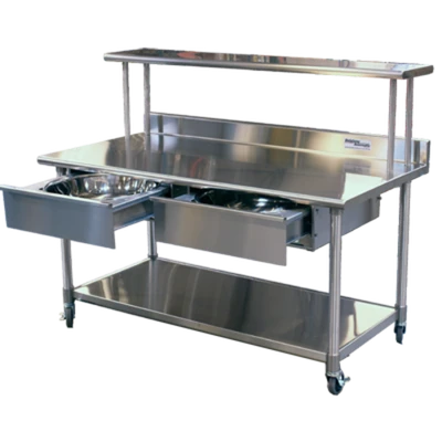 Belshaw 21073 70" W x 40" D Stainless Steel ST2 Sugaring &amp; Work Table Open with Undershelf