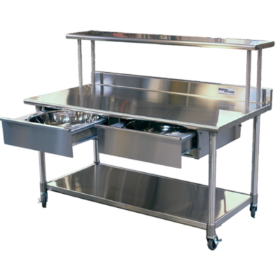 Belshaw 21073 70" W x 40" D Stainless Steel ST2 Sugaring & Work Table Open with Undershelf
