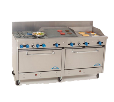 Comstock-Castle 2F330-24-2RB-LP 72" W Stainless Steel 4 Burner with 12 Square Cast Iron Grates Liquid Propane Range - 246,000 BTU