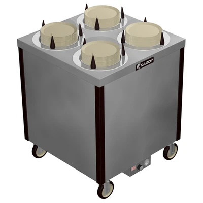 Caddy Corporation CM-S-304-H 4 Self-Leveling Adjustable Dispensing Cylinders 7.38" to 9.5" Dia. Dish Size Cabinet Style Heated Caddy Magic Dish Dispenser - 120 Volts