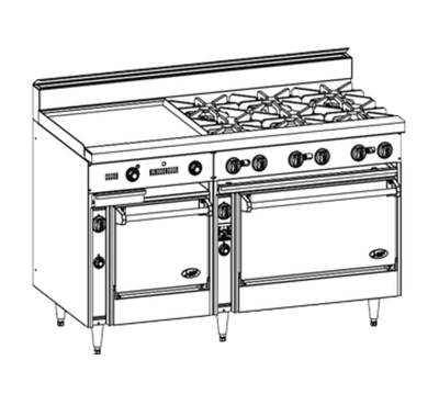 Jade JBR-24G-6-36-NG 60" Natural Gas Standard Oven Bistro Restaurant Range with Cabinet - 258,000 BTU