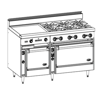 Jade JBR-24G-6-36-NG 60" Natural Gas Standard Oven Bistro Restaurant Range with Cabinet - 258,000 BTU