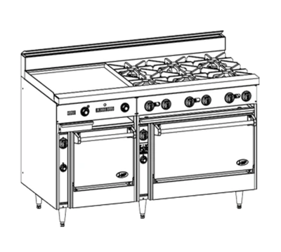 Jade JBR-24G-6-36-NG 60" Natural Gas Standard Oven Bistro Restaurant Range with Cabinet - 258,000 BTU