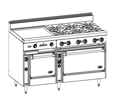 Jade JBR-36G-4-36-NG 60" Natural Gas Standard Oven Bistro Restaurant Range with 4 Open Burner and 36" Griddle - 227,000 BTU