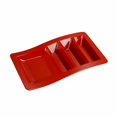 Yanco ME-1765 14.75" L x 8.75" W Red Melamine Rectangular 4 Compartments Mexico Taco Plate