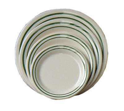 Yanco PT-109 9" W Beige Melamine Round Pine Tree Dinner Plate with Green Band Design