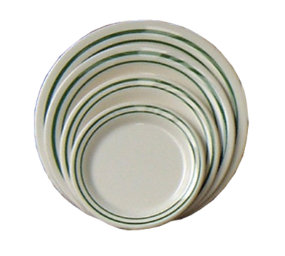 Yanco PT-109 9" W Beige Melamine Round Pine Tree Dinner Plate with Green Band Design