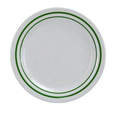 Yanco PT-109 9" W Beige Melamine Round Pine Tree Dinner Plate with Green Band Design