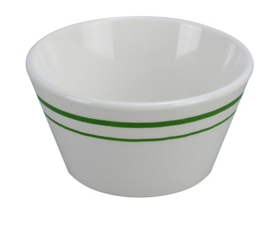 Yanco PT-302 8 Oz. 4" Dia. Beige with Green Band Melamine Round Pine Tree Bouillon Cup