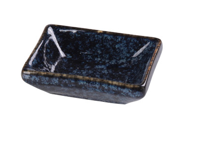Yanco BL-4030 1 Oz. Porcelain Rectangular Blue Star Sauce Dish