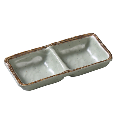 Yanco YO-4031 5 Oz. Matte Green Melamine Rectangular Yoto Double Sauce Dish