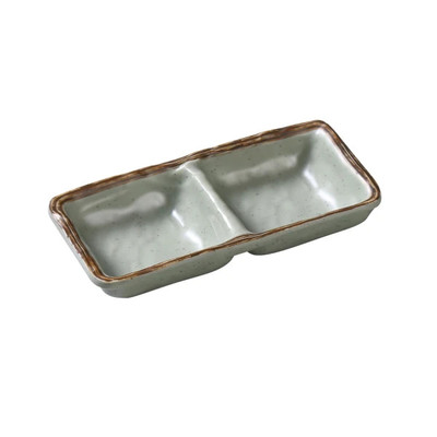 Yanco YO-4031 5 Oz. Matte Green Melamine Rectangular Yoto Double Sauce Dish