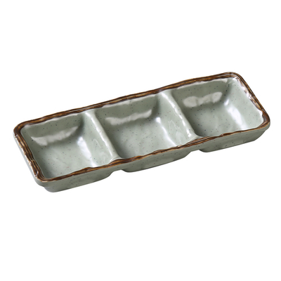Yanco YO-9113 6 Oz. Matte Green Melamine Rectangular Yoto Triple Sauce Dish
