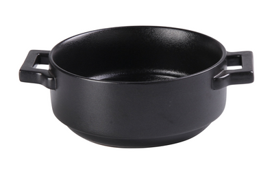 Yanco NB-907 20 Oz. 7.5" W Black Porcelain Round with Handle Blue Star Bake Dish