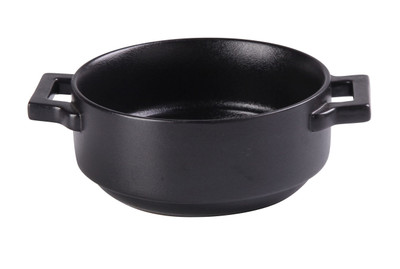 Yanco NB-907 20 Oz. 7.5" W Black Porcelain Round with Handle Blue Star Bake Dish
